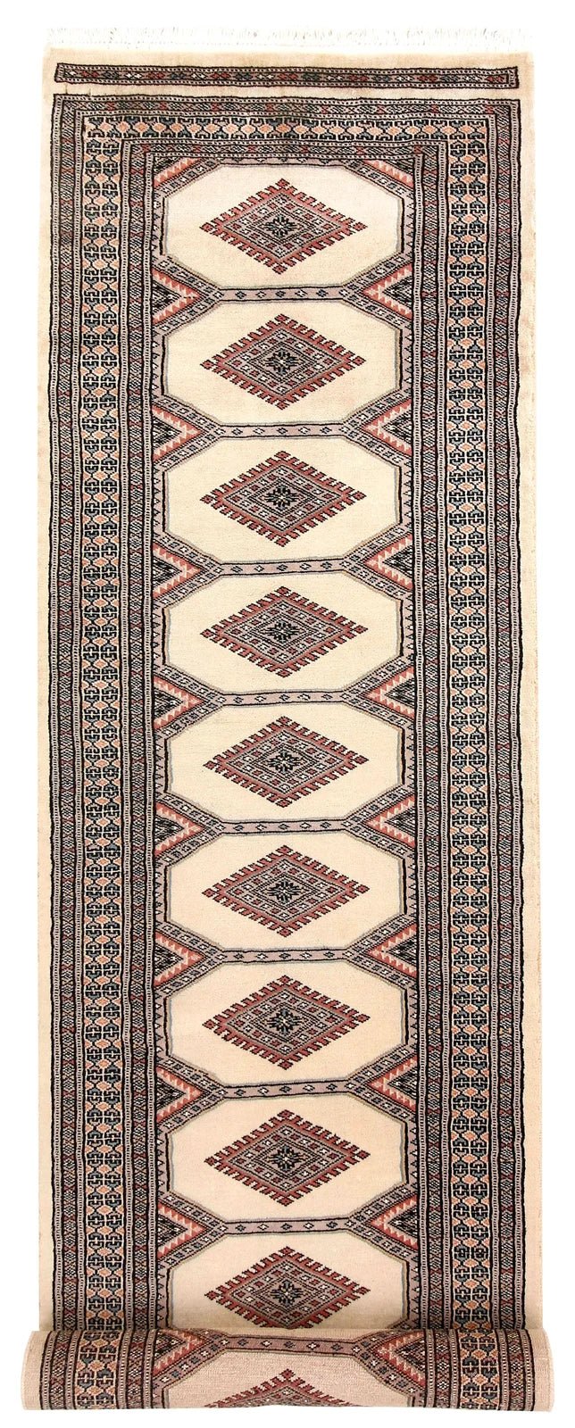 White Pakistani Jaldar Rug 2' 4" x 9' 2" Hand-Knotted | No. QA66544