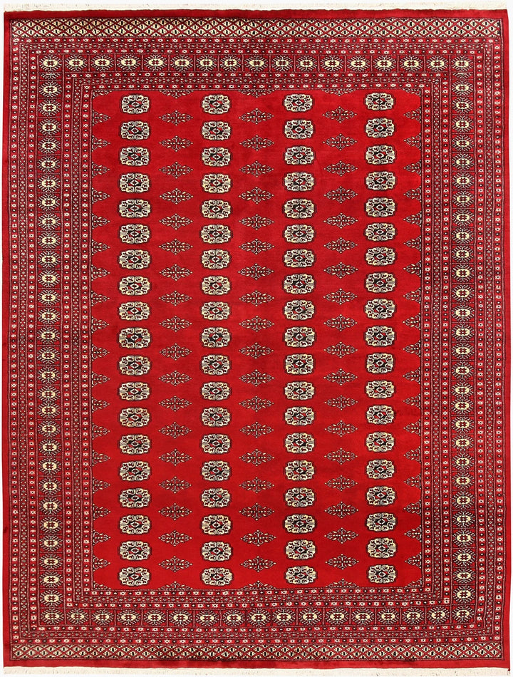 Firebrick Red Pakistani Bokhara Rug 8' x 10' 4" Hand-Knotted | No. QA66586