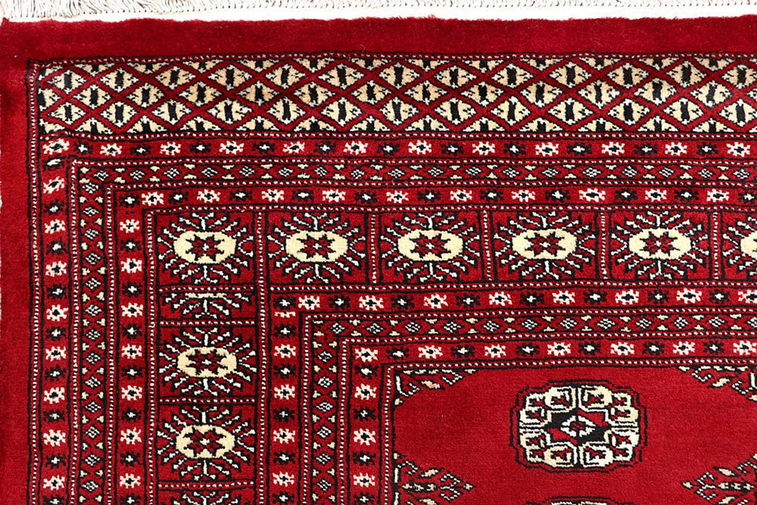 Firebrick Red Pakistani Bokhara Rug 8' x 10' 4" Hand-Knotted | No. QA66586