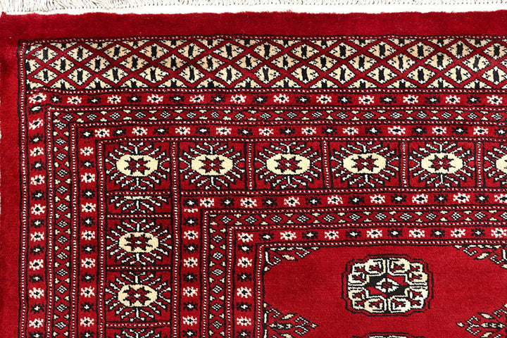 Firebrick Red Pakistani Bokhara Rug 8' x 10' 4" Hand-Knotted | No. QA66586