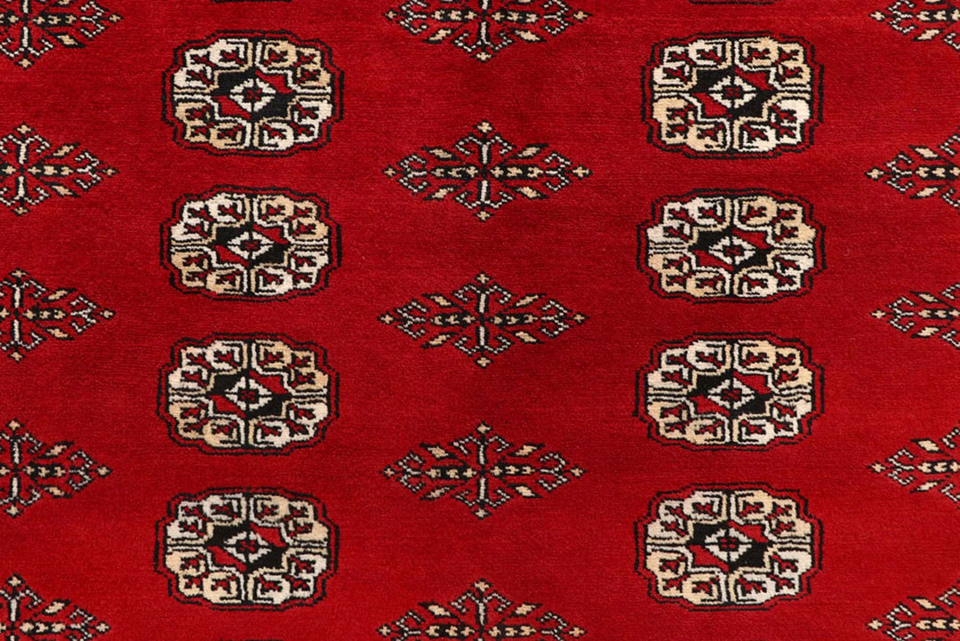 Firebrick Red Pakistani Bokhara Rug 8' x 10' 4" Hand-Knotted | No. QA66586