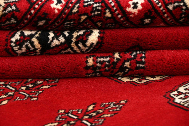 Firebrick Red Pakistani Bokhara Rug 8' x 10' 4" Hand-Knotted | No. QA66586