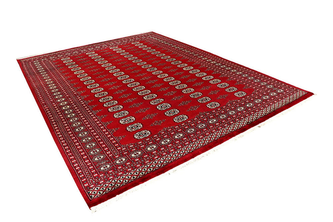 Firebrick Red Pakistani Bokhara Rug 8' x 10' 4" Hand-Knotted | No. QA66586