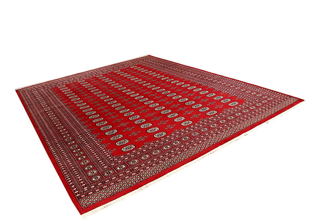 Red Pakistani Bokhara Rug 9' 4" x 12' Hand-Knotted | No. QA66638