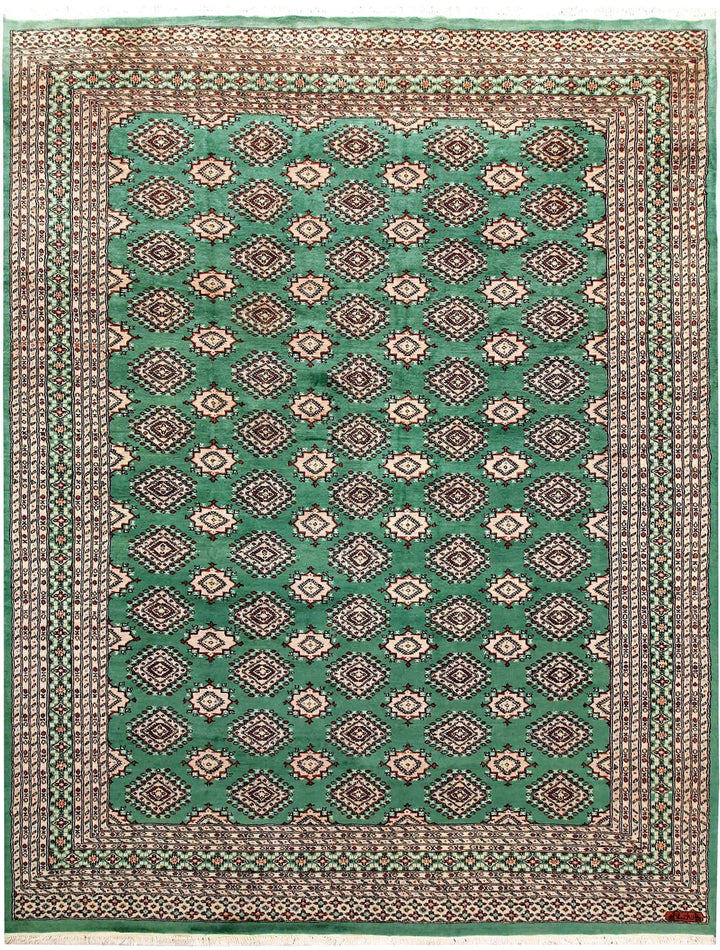 Sea Green Pakistani Jaldar Rug 8' 2" x 10' 8" Hand-Knotted | No. QA66671