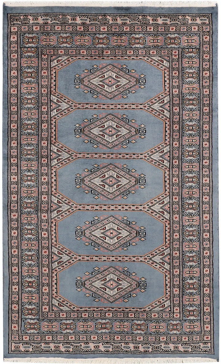 Light Slate Grey Pakistani Jaldar Rug 3' 1" x 5' Hand-Knotted | No. QA66681