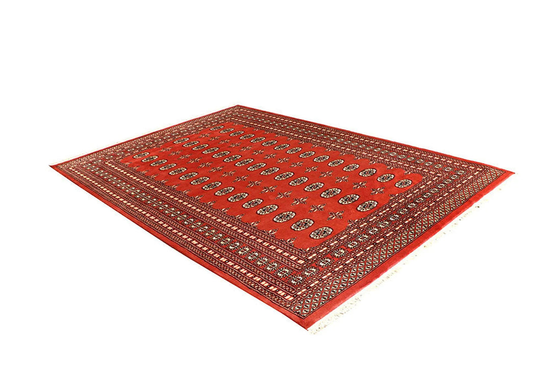 Coral Pakistani Bokhara Rug 6' 2" x 8' 10" Hand-Knotted | No. QA66791