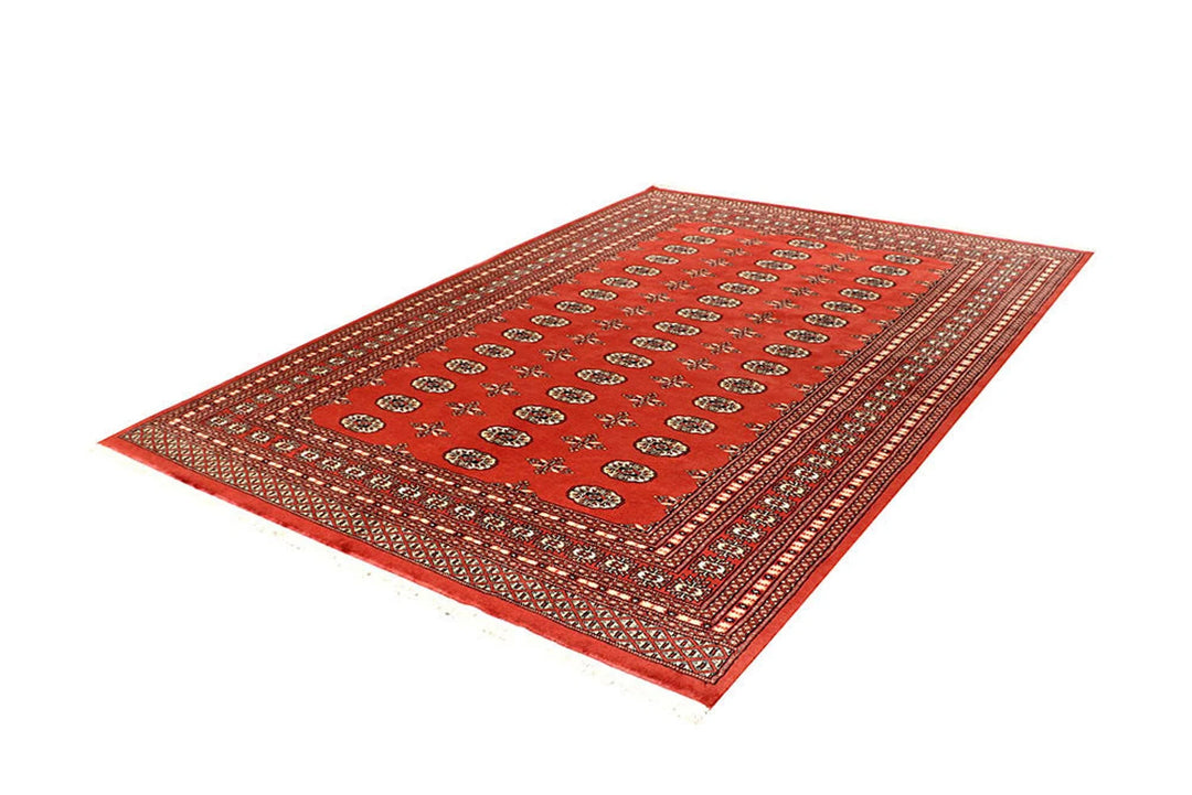 Coral Pakistani Bokhara Rug 6' 2" x 8' 10" Hand-Knotted | No. QA66791