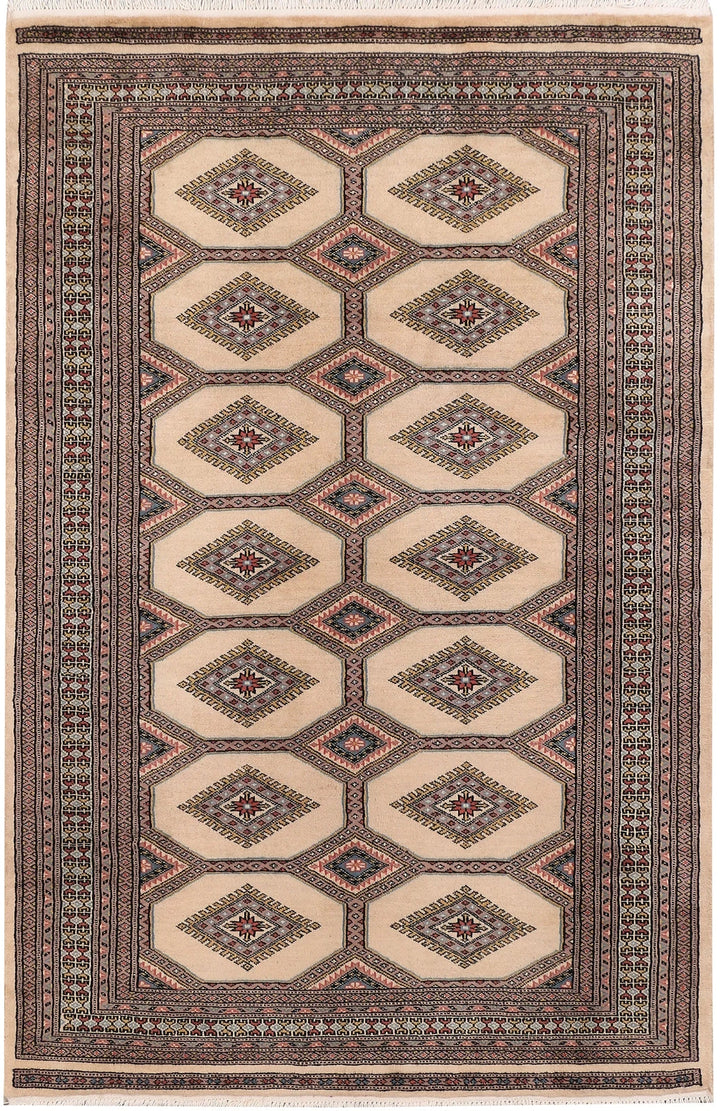 Brown Pakistani Jaldar Rug 4' 2" x 6' 4" Hand-Knotted | No. QA67056