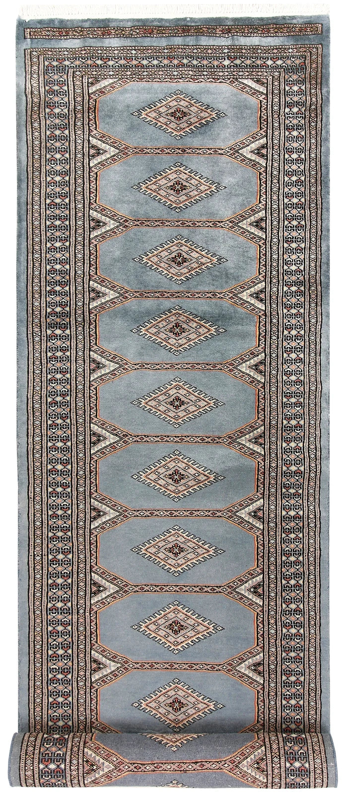 Light Slate Grey Pakistani Jaldar Rug 2' 7" x 10' 6" Hand-Knotted | No. QA67153