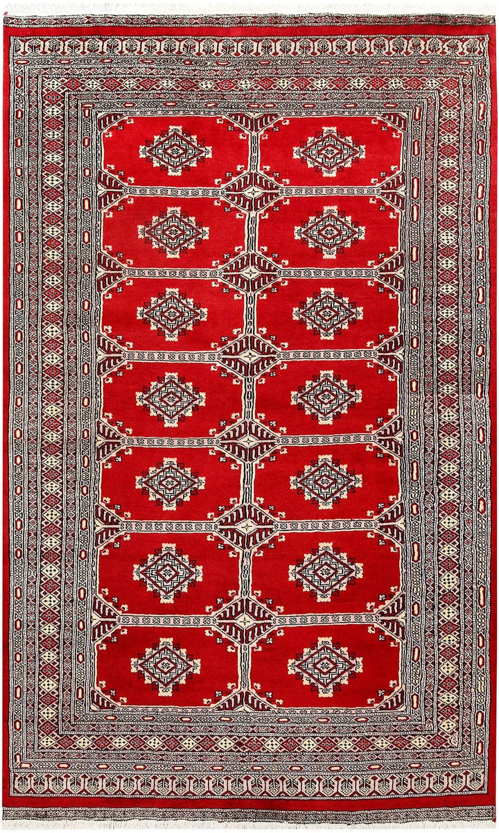 Red Pakistani Jaldar Rug 5' 1" x 8' 4" Hand-Knotted | No. QA67173