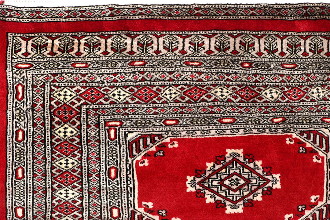Red Pakistani Jaldar Rug 5' 1" x 8' 4" Hand-Knotted | No. QA67173