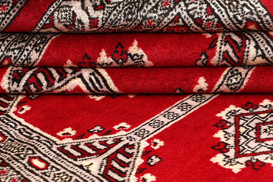 Red Pakistani Jaldar Rug 5' 1" x 8' 4" Hand-Knotted | No. QA67173