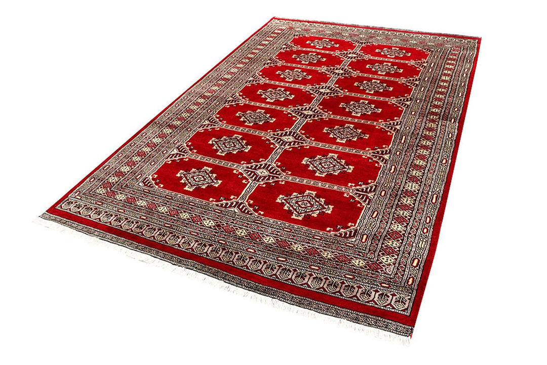 Red Pakistani Jaldar Rug 5' 1" x 8' 4" Hand-Knotted | No. QA67173