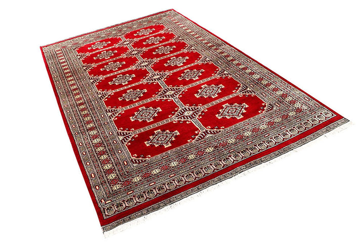 Red Pakistani Jaldar Rug 5' 1" x 8' 4" Hand-Knotted | No. QA67173