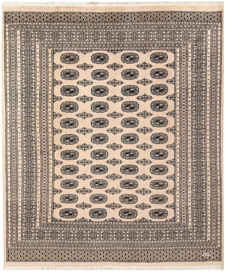 Brown Pakistani Bokhara Rug 6' 7" x 7' 9" Hand-Knotted | No. QA67333