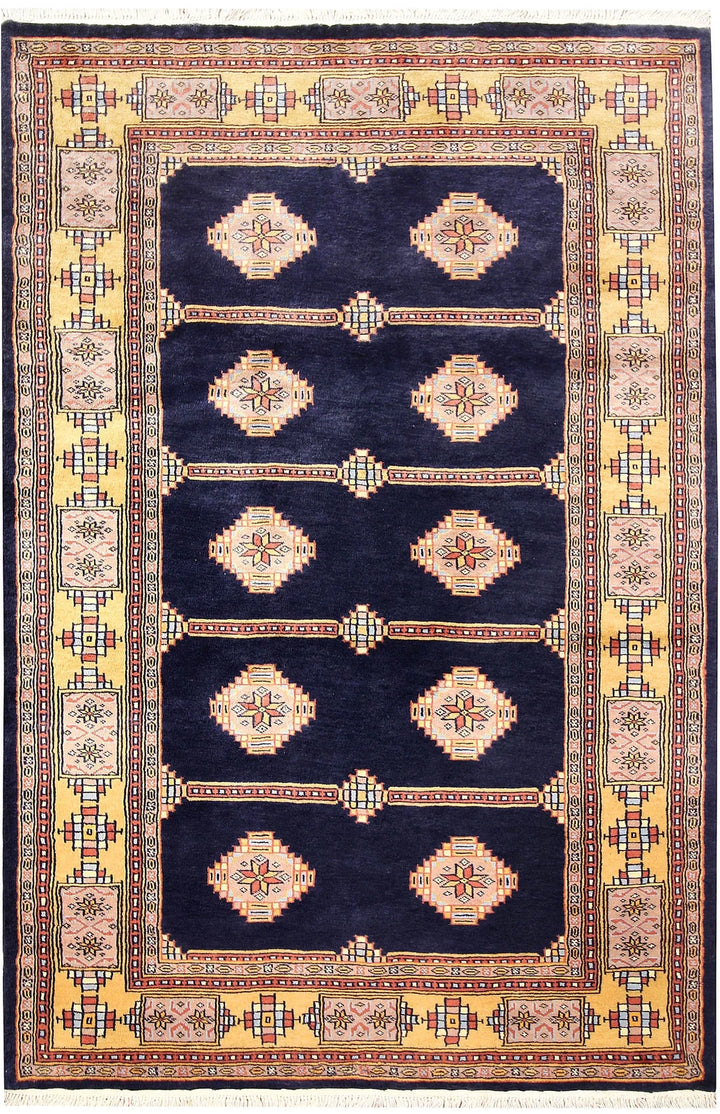 Midnight Blue Pakistani Jaldar Rug 4' 2" x 6' 5" Hand-Knotted | No. QA67390