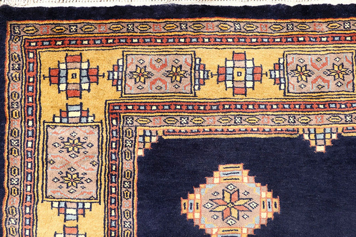 Midnight Blue Pakistani Jaldar Rug 4' 2" x 6' 5" Hand-Knotted | No. QA67390
