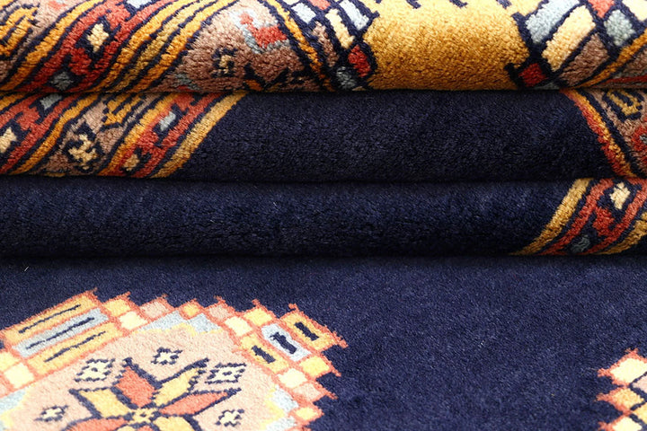 Midnight Blue Pakistani Jaldar Rug 4' 2" x 6' 5" Hand-Knotted | No. QA67390