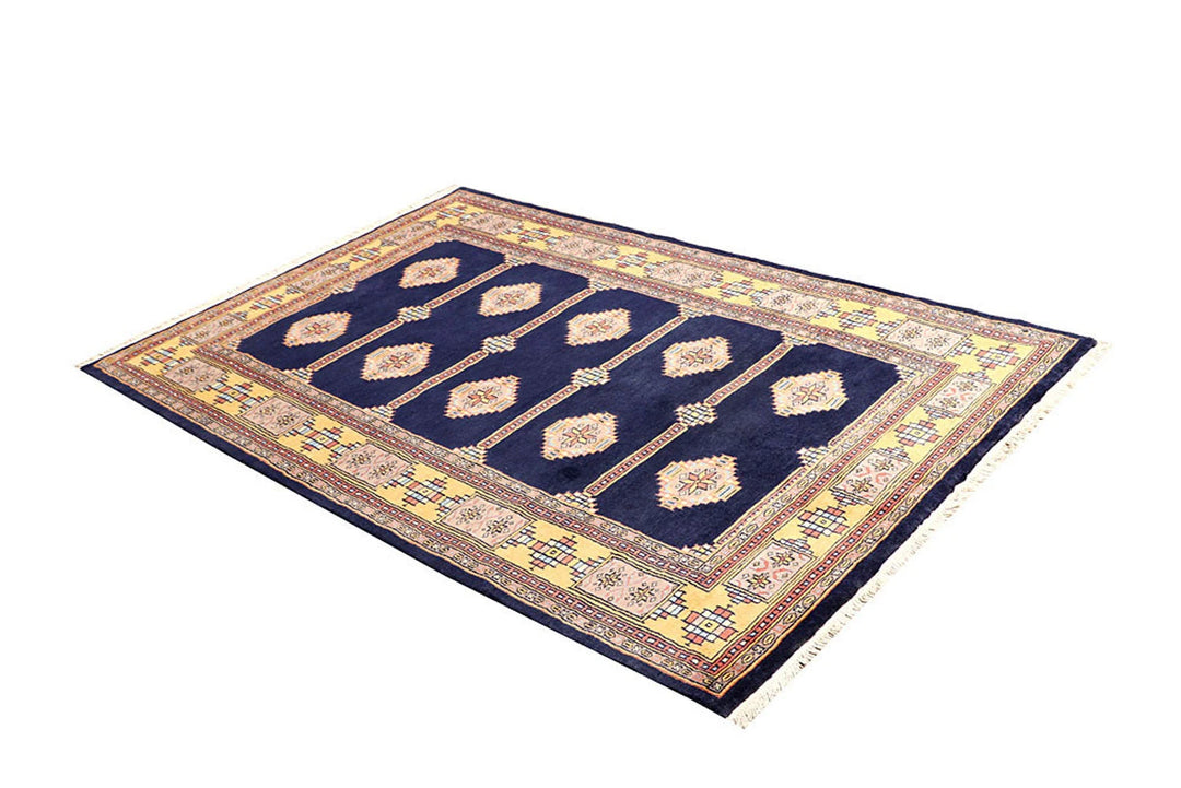 Midnight Blue Pakistani Jaldar Rug 4' 2" x 6' 5" Hand-Knotted | No. QA67390