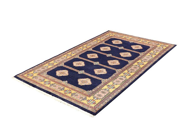 Midnight Blue Pakistani Jaldar Rug 4' 2" x 6' 5" Hand-Knotted | No. QA67390