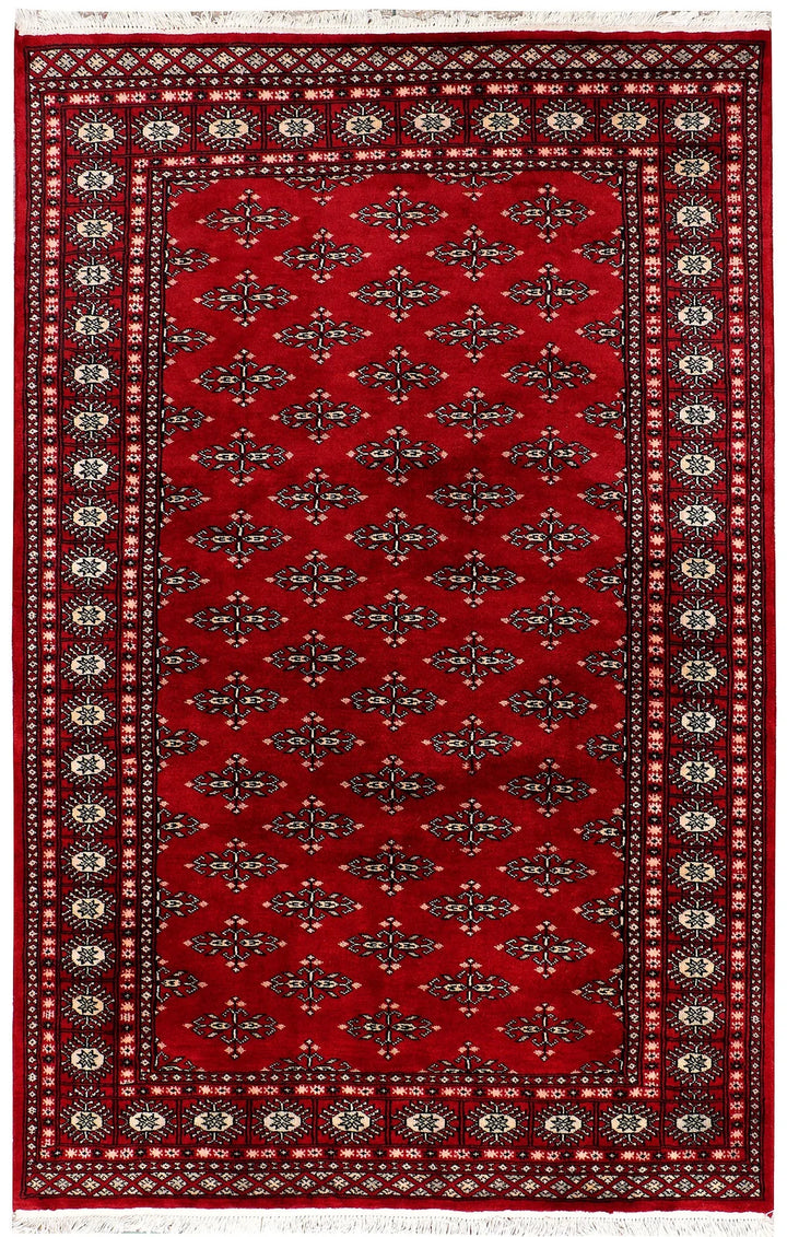 Red Pakistani Butterfly Rug 4' x 6'2" Hand-Knotted | No. QA67448