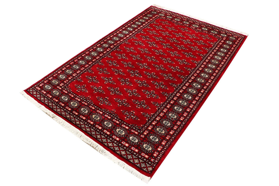 Red Pakistani Butterfly Rug 4' x 6'2" Hand-Knotted | No. QA67448
