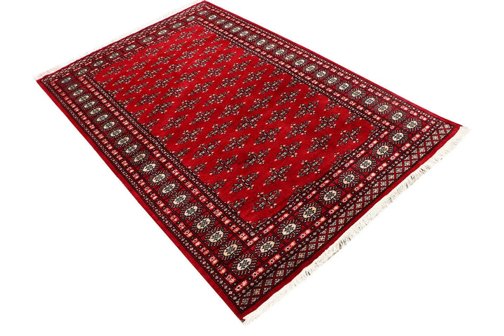 Red Pakistani Butterfly Rug 4' x 6'2" Hand-Knotted | No. QA67448