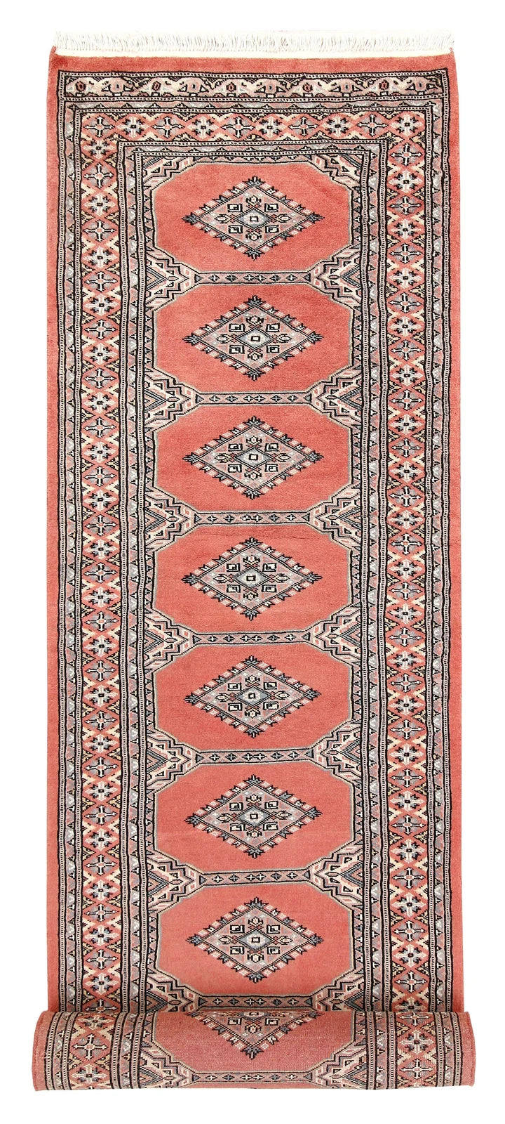 Light Salmon Pakistani Jaldar Rug 2' 6" x 9' 11" Hand-Knotted | No. QA67570