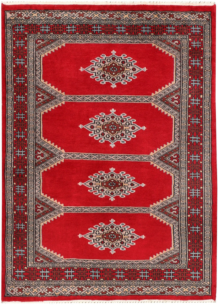 Red Pakistani Jaldar Rug 2' 7" x 3' 7" Hand-Knotted | No. QA67631