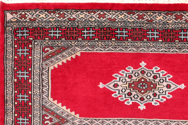 Red Pakistani Jaldar Rug 2' 7" x 3' 7" Hand-Knotted | No. QA67631