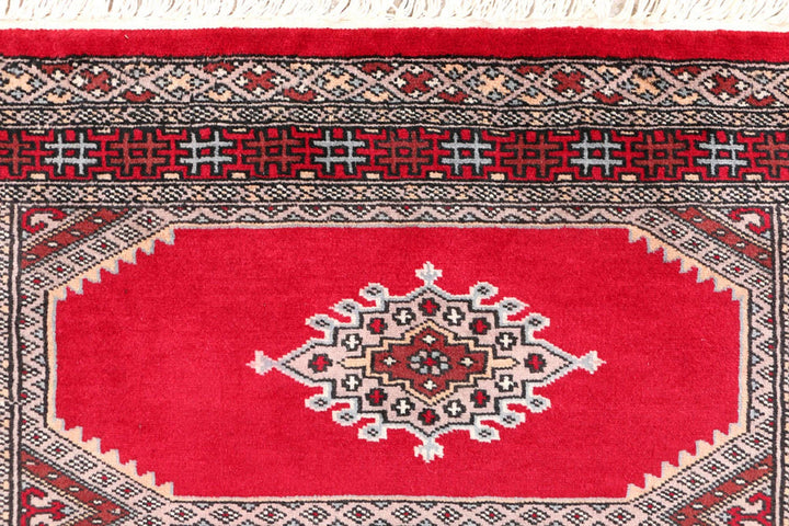 Red Pakistani Jaldar Rug 2' 7" x 3' 7" Hand-Knotted | No. QA67631