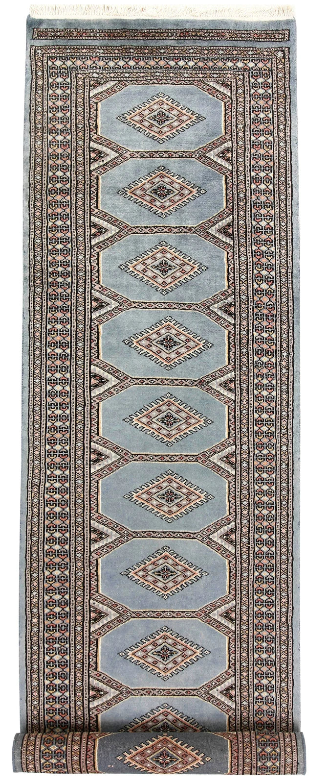 Light Slate Grey Pakistani Jaldar Rug 2' 4" x 9' 5" Hand-Knotted | No. QA67658
