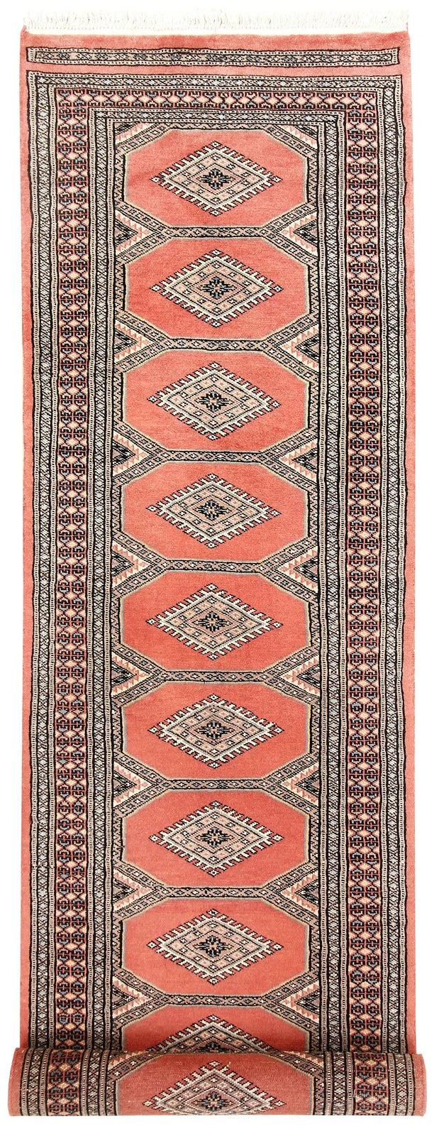 Light Salmon Pakistani Jaldar Rug 2' 4" x 9' 3" Hand-Knotted | No. QA67728