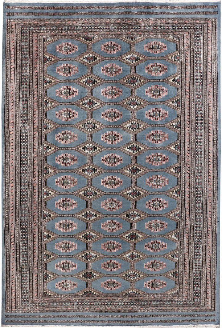 Light Slate Grey Pakistani Jaldar Rug 6' 8" x 10' 1" Hand-Knotted | No. QA67752