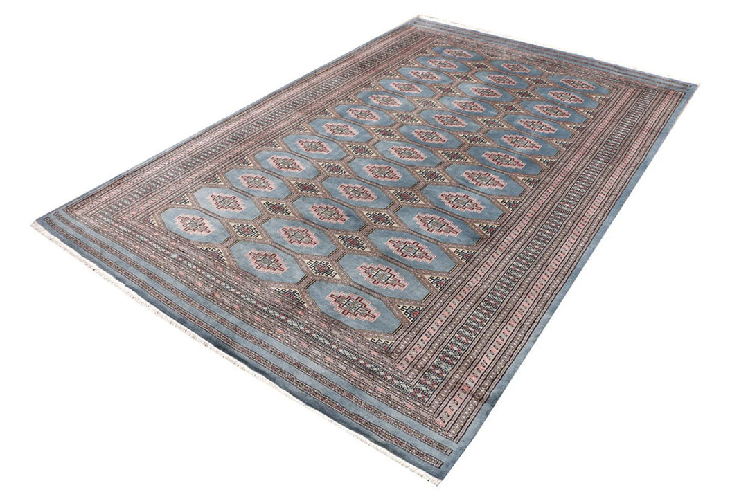Light Slate Grey Pakistani Jaldar Rug 6' 8" x 10' 1" Hand-Knotted | No. QA67752