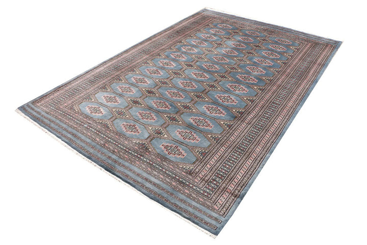Light Slate Grey Pakistani Jaldar Rug 6' 8" x 10' 1" Hand-Knotted | No. QA67752