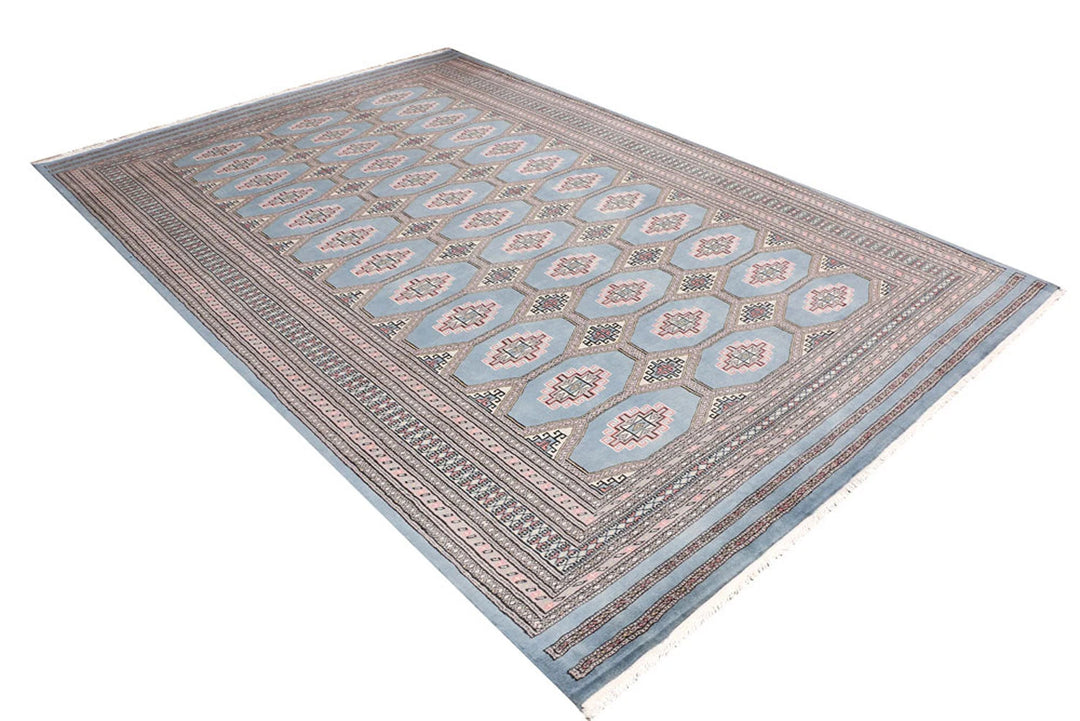 Light Slate Grey Pakistani Jaldar Rug 6' 8" x 10' 1" Hand-Knotted | No. QA67752