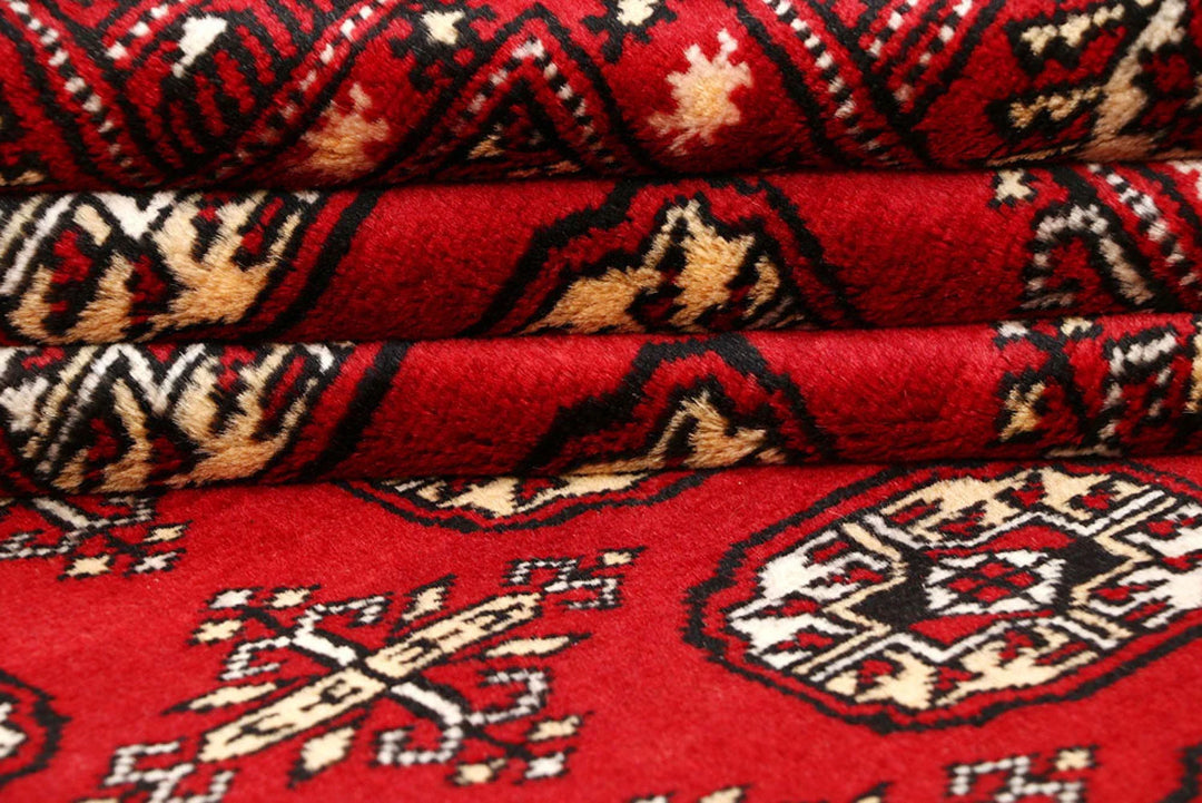 Firebrick Red Pakistani Bokhara Rug 7' 10" x 10' 2" Hand-Knotted | No. QA67795
