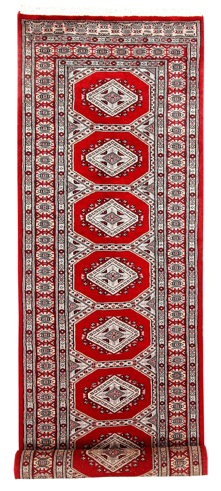 Red Pakistani Jaldar Rug 2' 6" x 10' 2" Hand-Knotted | No. QA67895