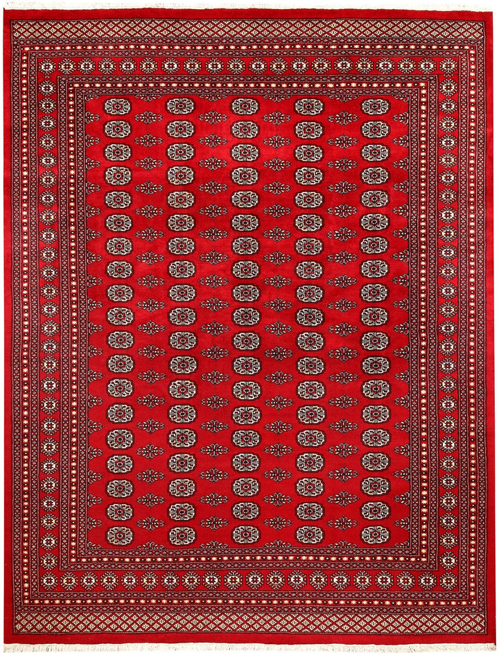 Red Pakistani Bokhara Rug 8' 1" x 10' 4" Hand-Knotted | No. QA67977