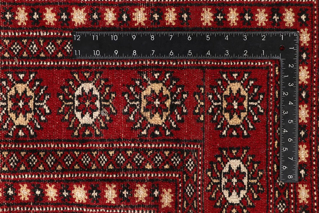 Red Pakistani Bokhara Rug 8' 1" x 10' 4" Hand-Knotted | No. QA67977