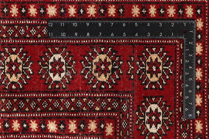 Red Pakistani Bokhara Rug 8' 1" x 10' 4" Hand-Knotted | No. QA67977