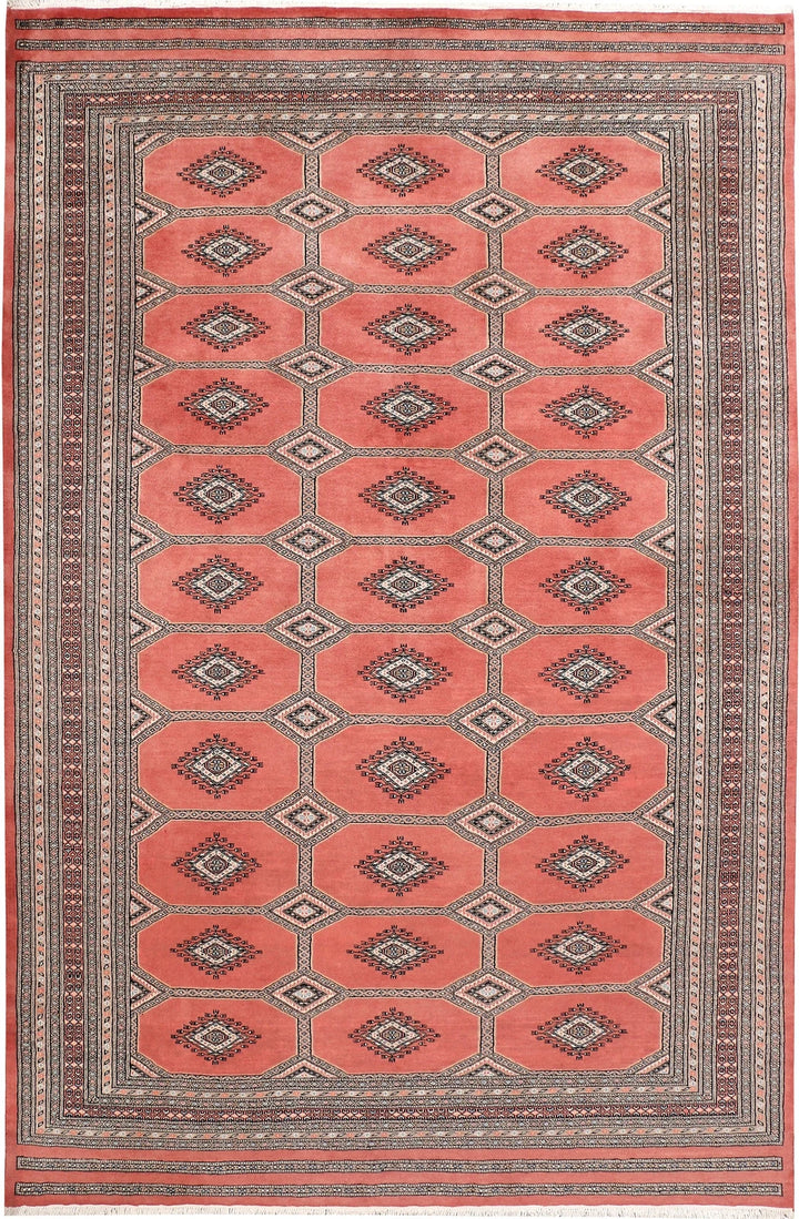 Dark Salmon Pakistani Jaldar Rug 6' 9" x 10' 3" Hand-Knotted | No. QA68192
