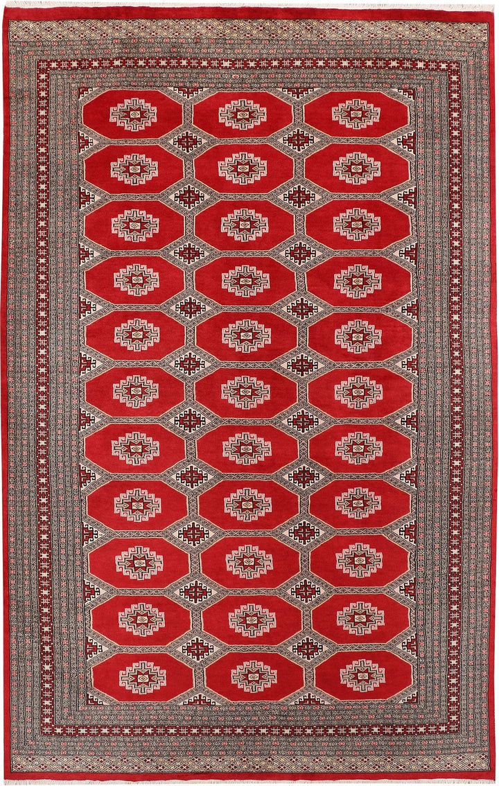Red Pakistani Jaldar Rug 6' 5" x 10' 3" Hand-Knotted | No. QA68203