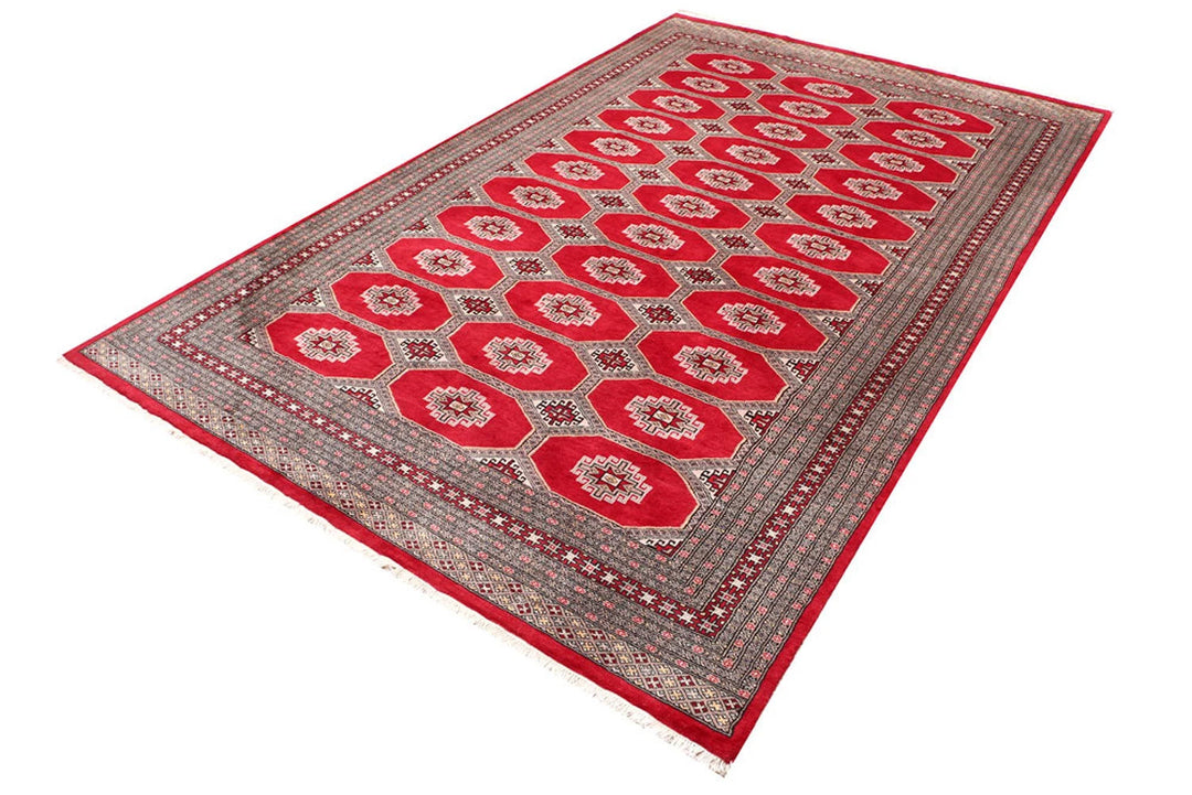 Red Pakistani Jaldar Rug 6' 5" x 10' 3" Hand-Knotted | No. QA68203