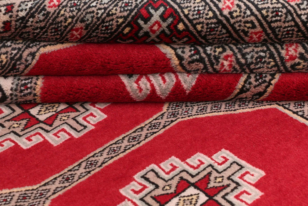 Red Pakistani Jaldar Rug 6' 5" x 10' 3" Hand-Knotted | No. QA68203