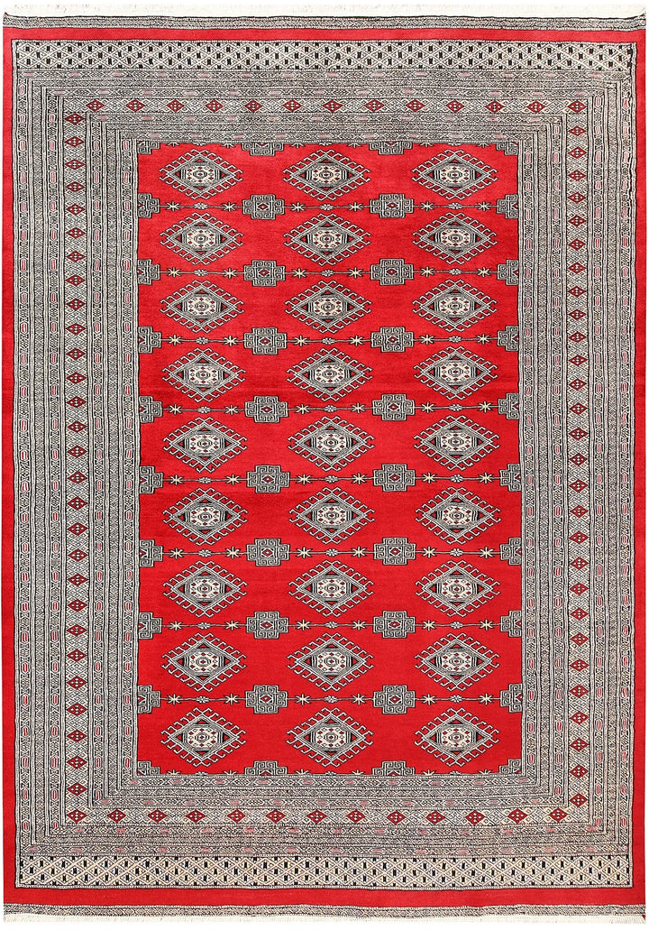 Red Pakistani Jaldar Rug 6' 1" x 8' 7" Hand-Knotted | No. QA68204