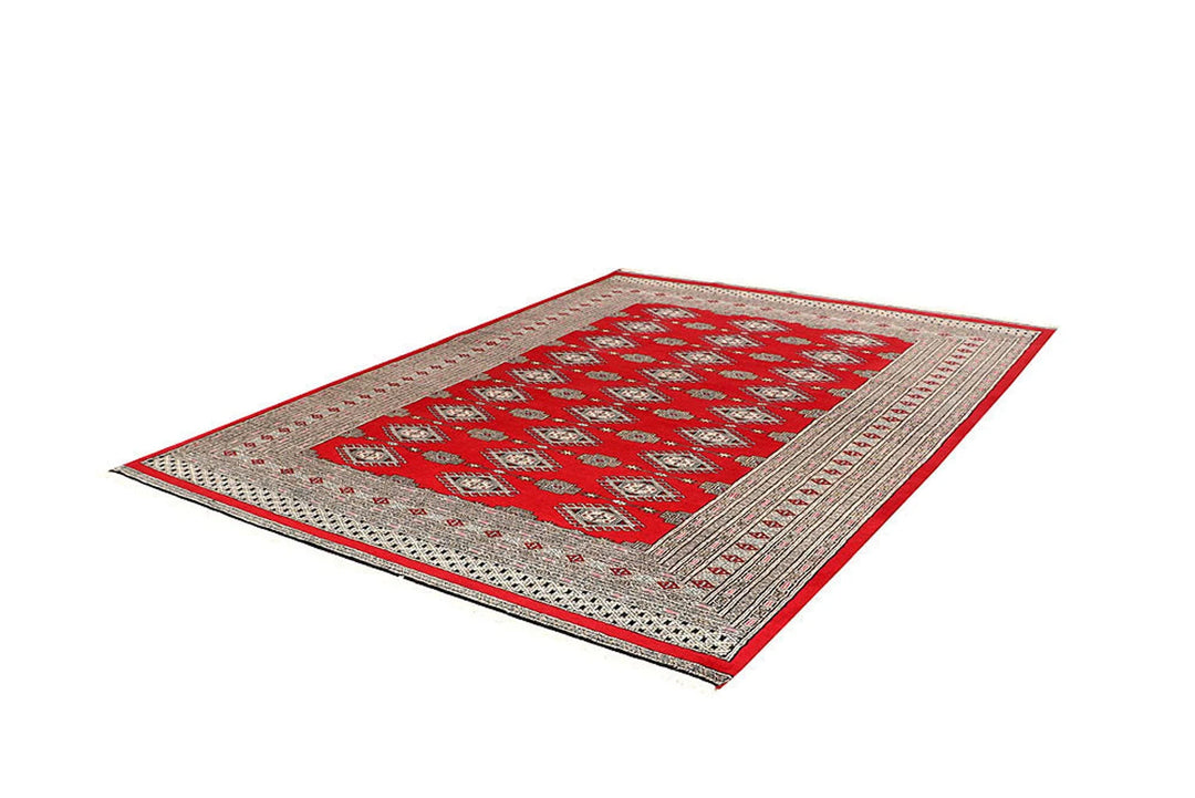 Red Pakistani Jaldar Rug 6' 1" x 8' 7" Hand-Knotted | No. QA68204