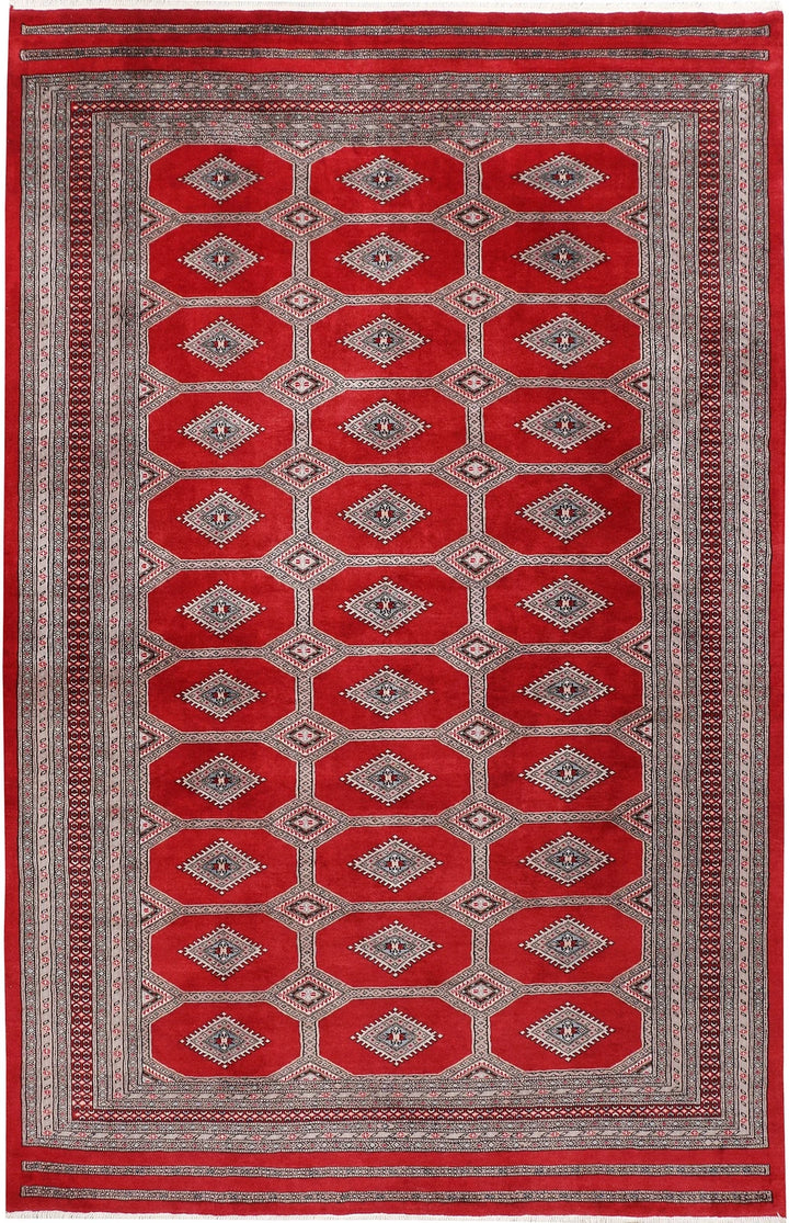 Firebrick Pakistani Jaldar Rug 6' 7" x 10' 4" Hand-Knotted | No. QA68376